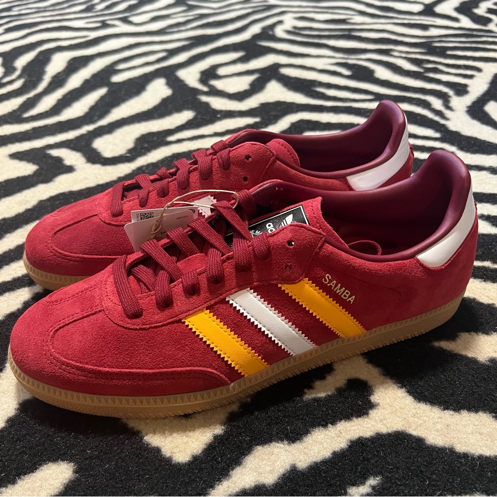NWT Adidas Samba OG Sneakers Collegiate Burgundy Crew Yellow Men 9/Women 10 - Picture 8 of 14